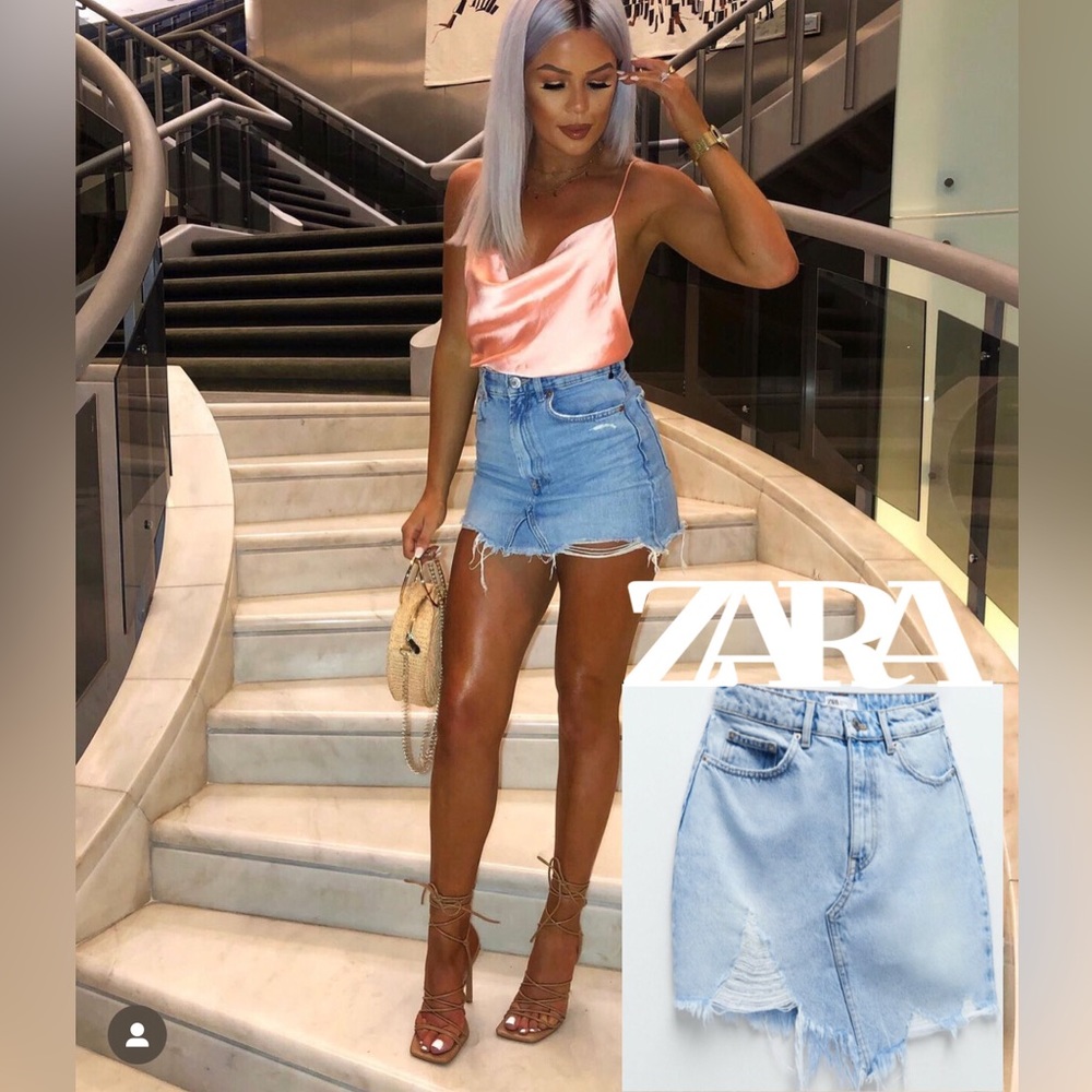ZARA ASYMMETRIC DENIM MINI SKIRT Bloggers favorite